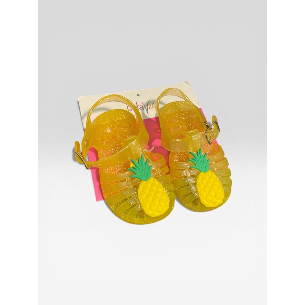 NEW EttaVee Toddler Yellow Glitter Jelly Sandals Pineapple Charm Beach